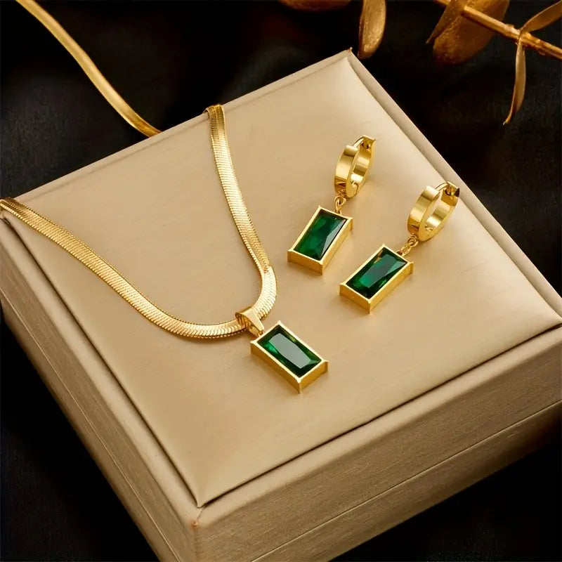 Women’s 3-Piece Green Zirconia Snake & Collarbone Jewelry