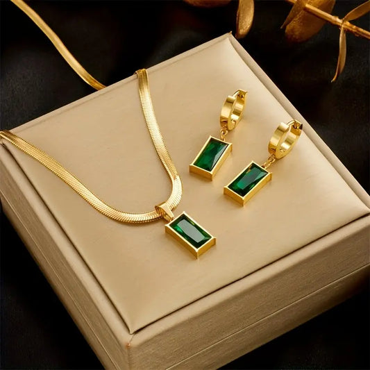 Women’s 3-Piece Green Zirconia Snake & Collarbone Jewelry