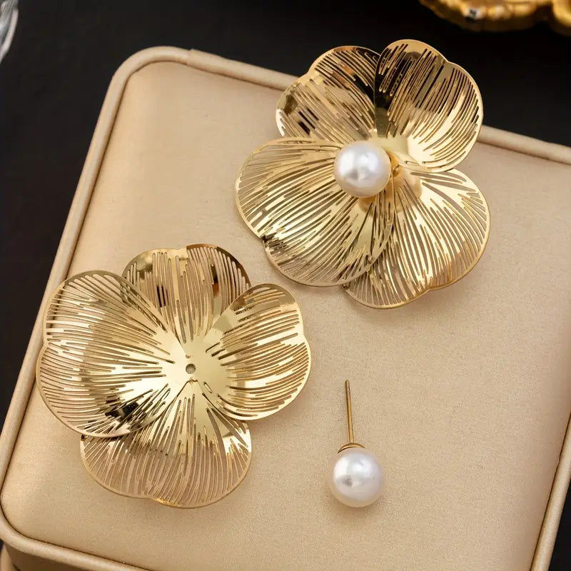Luxury 4-Piece Golden Stainless Steel Pearl Jewelry