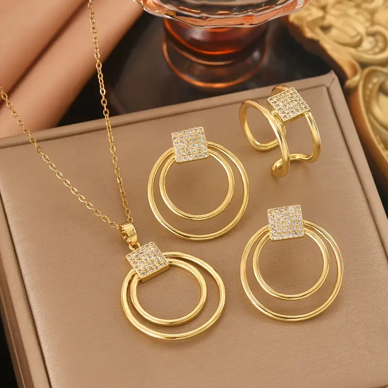 Elegant Gold Cubic Square Geometric Jewelry